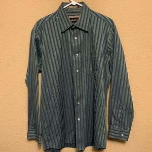 Forsynth of Canada Men’s Long Sleeved Dress Shirt Size L Blue/Yellow Striped